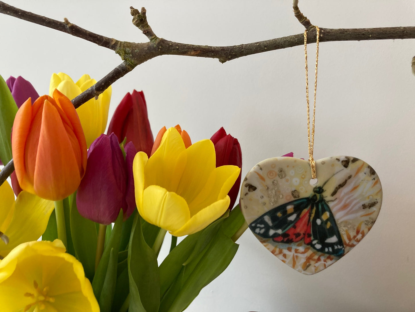 Scarlet Tiger/ Speckled Yellow Moth Heart-Shaped Ornament.