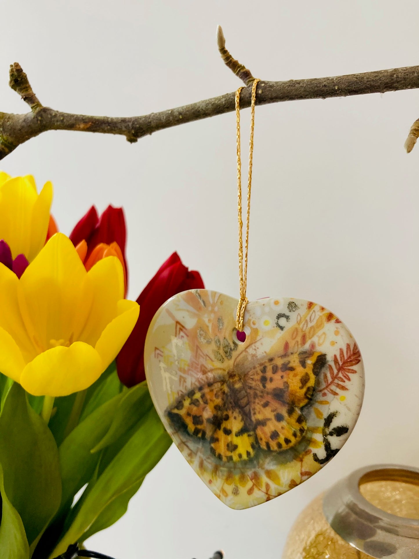 Scarlet Tiger/ Speckled Yellow Moth Heart-Shaped Ornament.