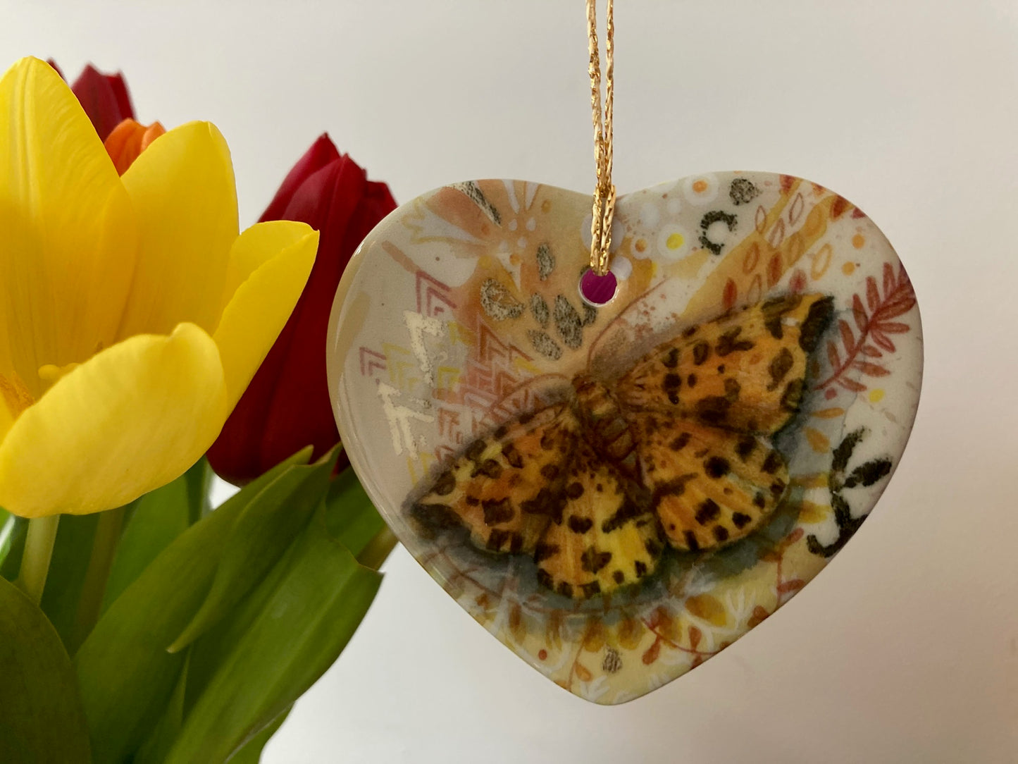 Scarlet Tiger/ Speckled Yellow Moth Heart-Shaped Ornament.
