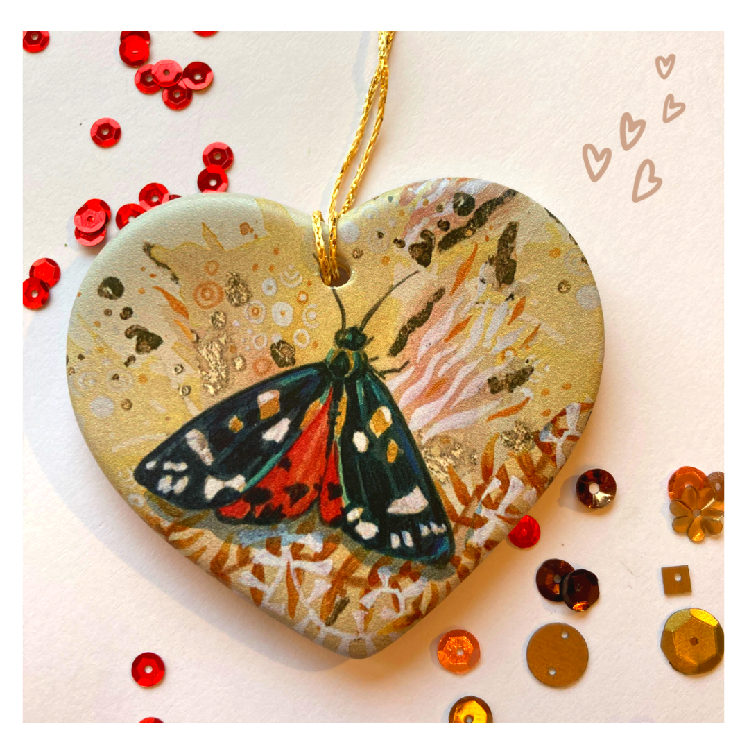 Scarlet Tiger/ Cinnabar Moth Heart-Shaped Ornament