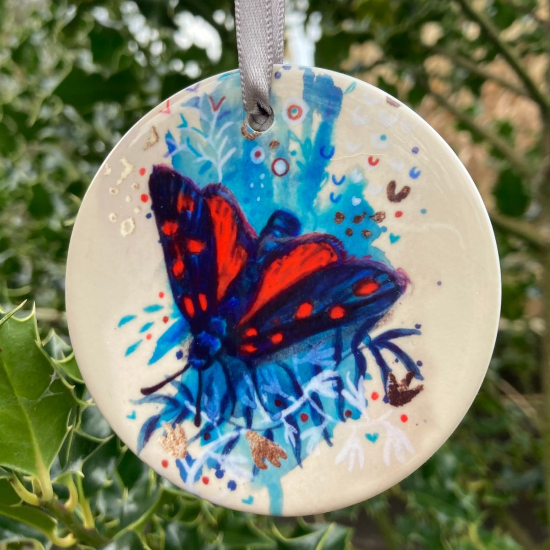 Six Spot Burnet Moth Porcelain Ornament