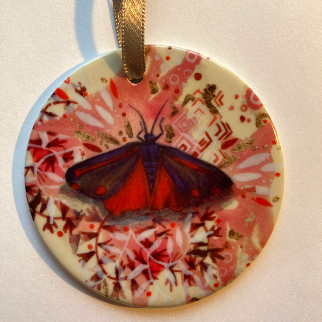 Cinnabar Moth Porcelain Ornament