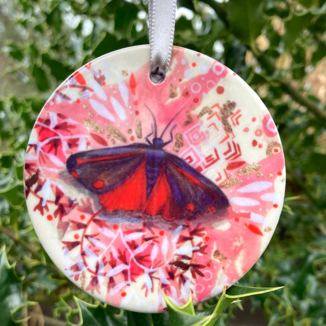 Cinnabar Moth Porcelain Ornament