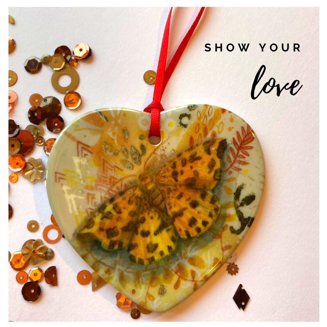 Scarlet Tiger/ Speckled Yellow Moth Heart-Shaped Ornament.