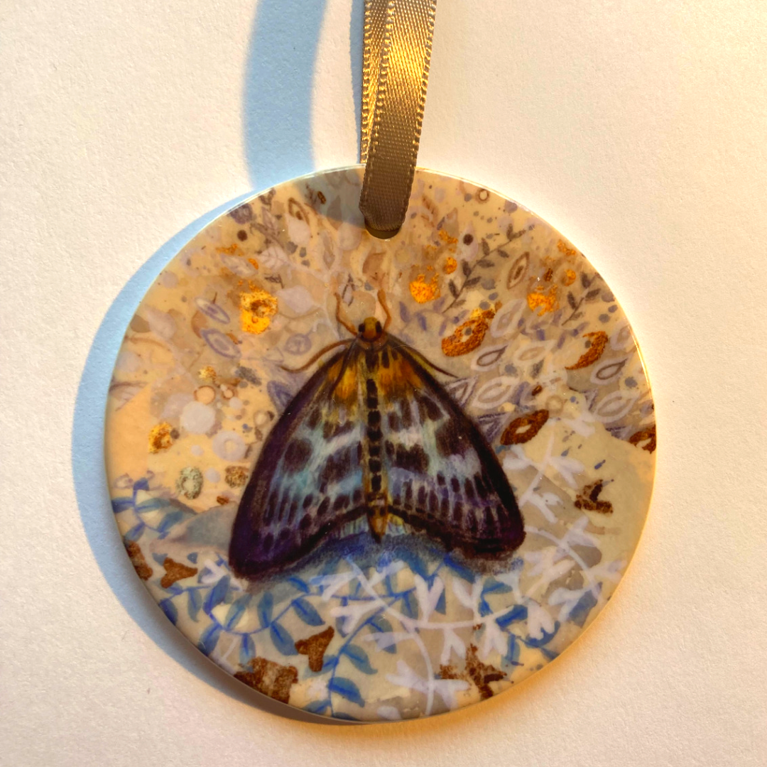 Small Magpie Moth Porcelain Ornament