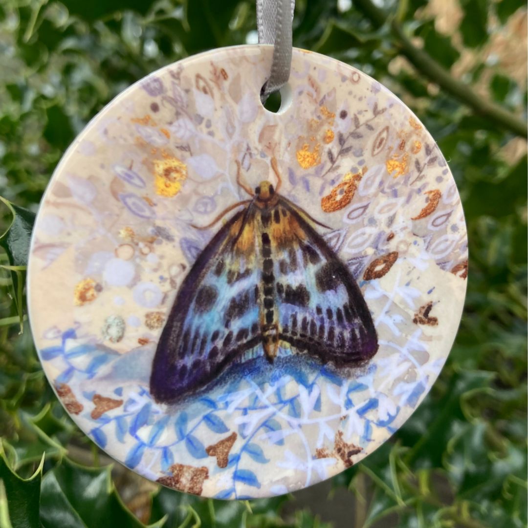 Small Magpie Moth Porcelain Ornament