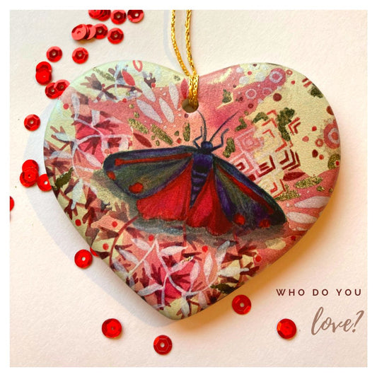 Scarlet Tiger/ Cinnabar Moth Heart-Shaped Ornament